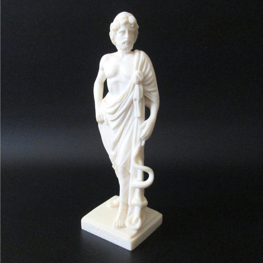 Asclepius Alabaster Statue Greek God Of Medicine Sculpture Made In Greece 9"